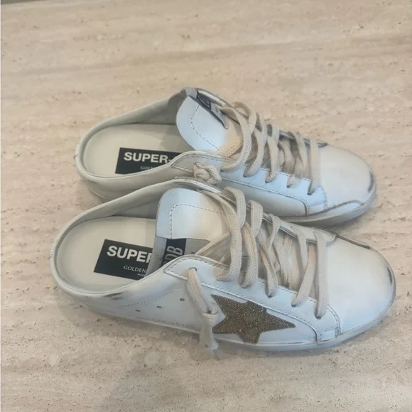 Golden Goose White and Gold Sneakers - Picture 2 of 7